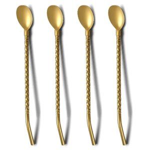 Gold Iced Tea Spoon with Straw Handle for Drinking